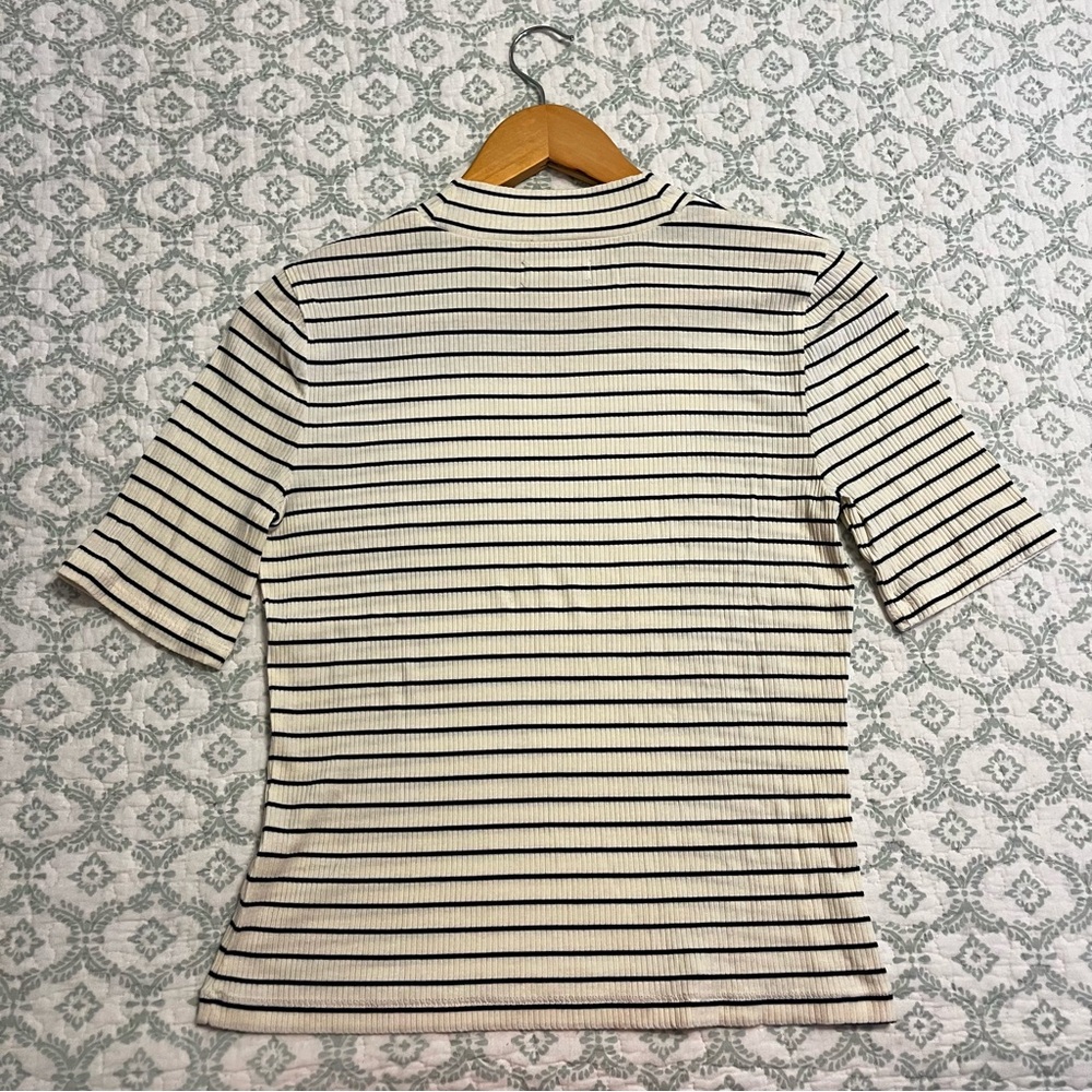 Madewell Striped Mockneck Ribbed Short Sleeve Top, Size Medium - Picture 8 of 8